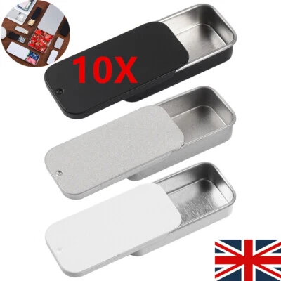 10Pcs Metal Tin Box Containers Rectangular Empty, Black,white,silver UK - Image 1 of 4
