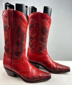 Charlie 1 Horse Boots by Lucchese Red Calfskin J-Toe Leather Wingtip Laser 8/39 - Bild 1 von 21
