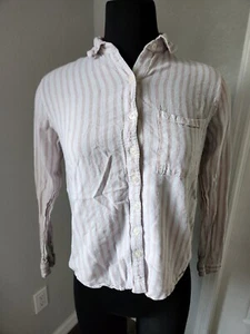 Forever 21 Striped Long Sleeve Collared Button Up Shirt Womens Small Pink White - Picture 1 of 11