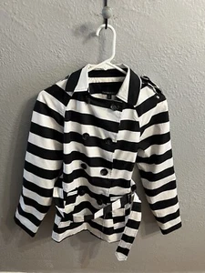 Cynthia Rowley Women's Jacket Black White Striped Belt Button Up - Picture 1 of 8