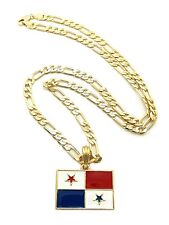 NEW FLAG OF PANAMA PENDANT 5mm/24" FIGARO CHAIN NECKLACE XSP378