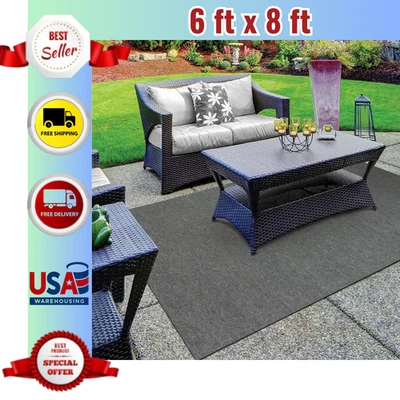 Unbound Smoke Gray Ribbed 6 Ft. X 8 Ft. Indoor/Outdoor Area Rug - Image 1 of 4