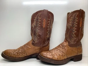 VTG MENS LUCCHESE COWBOY OSTRICH SKIN BROWN BOOTS SIZE 10.5 D - Imagen 1 de 11