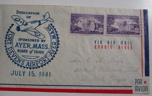 AIR MAIL CACHET 1941"DEDICATION FORT DEVENS AIRPORT AYER, MASS See Pic - Picture 1 of 4