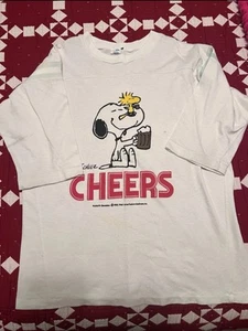 VTG Snoopy Woodstock Cheer 3/4 Sleeve Shirt L 1990s Artex Peanuts Shultz Single - Picture 1 of 10