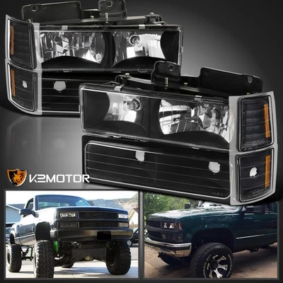 Fits 1994-1998 Chevy C10 C/K 1500 2500 3500 Black Headlights+Bumper+Corner Lamps Foto 1 de 4