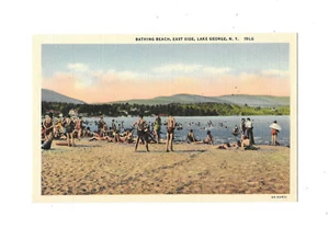 Lake George NY Bathing Beach East Side Linen Vintage Postcard Unused - Picture 1 of 2