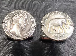Ancient Roman Emperor Marcus Aurelius & Elephant Denarius Coin Cufflinks + Box! - Picture 1 of 4