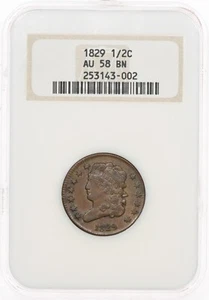 1829 1/2C NGC AU58 Classic Head Half Cent Old Fatty Holder - Picture 1 of 2