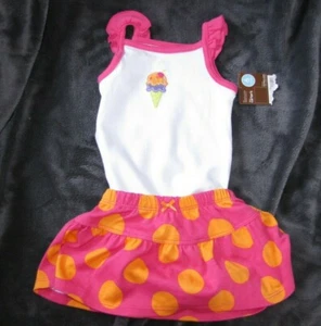 CARTERS SUMMER TANK BODYSUIT PINK ORANGE DOT SKIRT OUTFIT SET BABY 3-6 NEW - Picture 1 of 2