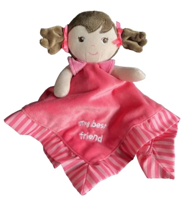 Manta de seguridad Garanimals My Best Friend Lovey sonajero rosa marrón coletas niña Foto 1 de 4