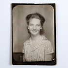 Photobooth Photo Woman Striped Shirt Strap Hanging Big Earrings Vintage Fashion