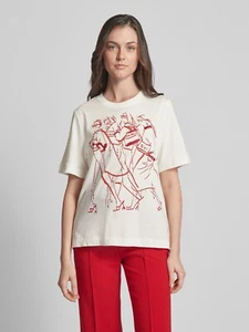 Women’s OUI White Printed Organic Cotton Short Sleeve Tee T-Shirt Size 10 NEW - Picture 1 of 15