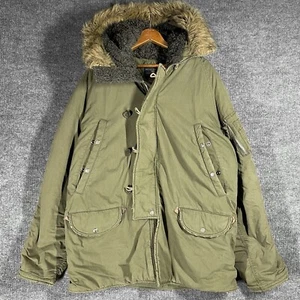 Abercrombie Fitch Parka Jacket Mens L Green Army Military Sherpa Lined Fur Hood - Picture 1 of 24