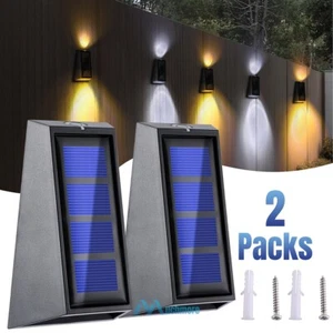 2x Waterproof Solar Wall Lamp 2-color Up Down Light Fixture fr Porch Yard Garden - Picture 1 of 21