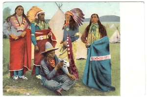 Tepees & Native American Indians, one holding Pistol ~ Vintage Postcard - Picture 1 of 2