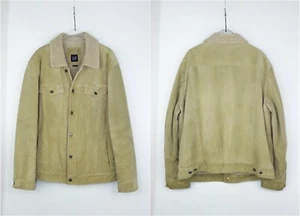 GAP Vintage Cream Beige Cow Suede Leather Sherpa Jacket - Picture 1 of 21