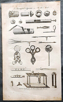 1798 W H Hall Large Antique Print Of The Apparatus Of The Microscope, Lenses • 105.57$