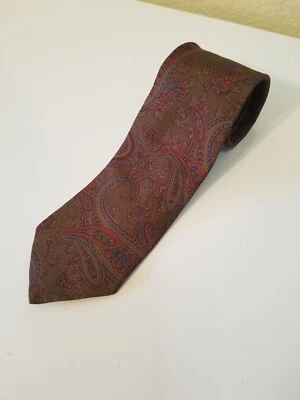 Corbata de Colección The Bentley 100% Seda Bloqueada a Mano N Inglaterra Paisley Rojo/Marrón/Azul Foto 1 de 4