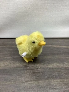 Vintage Wind Up Chicken Toy Fuzzy Yellow Chick Easter Bird Plush - Picture 1 of 5