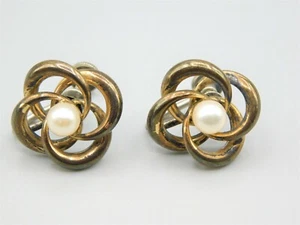 Pendientes Vintage Plata Esterlina 925 Perla Fuax Flor Tornillo Trasero Floral - Imagen 1 de 4