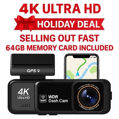 TEKDEP00 Dash Cam 4K Front & 2K Rear Dash Camera Built-in WIFI GPS App Control 64GB Card