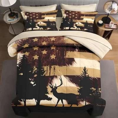 7 Pcs Size Comforter Set with 2 Pillowcases & 2 Shams, King Hunting Deer 1 - Image 1 of 4