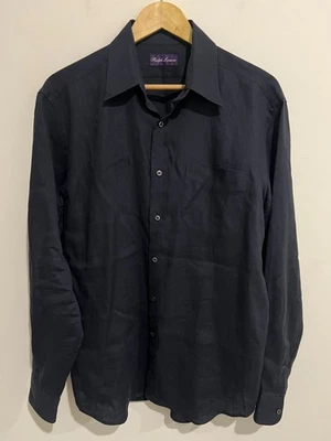 RALPH LAUREN Purple Label Dark Navy Blue Linen Dress Shirt size 16 L - Image 1 of 4