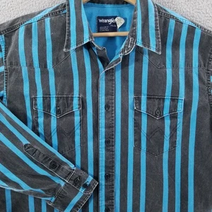 VTG Wrangler Brushpopper Shirt Mens XL 17.5 35 Blue Black Western Cowboy Rodeo - Picture 1 of 19