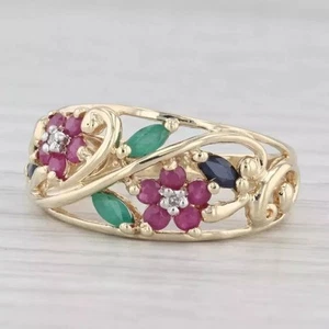 Round Cut Simulated Pink Ruby Women's Floral Band Ring In 14K Yellow Gold Plated - Picture 1 of 5