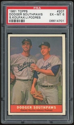 1961 Topps #207 Dodger Southpaws Koufax/Podres PSA 6 *4701 - Image 1 of 2