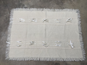 Branigan Weavers Ivory Wool Woven Ribbon Blanket Ireland 30x42.5
