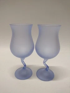 2 Vintage Libbey Pastel Tulip Goblet Frosted Wine Glasses Zig Stem Blue - Picture 1 of 6