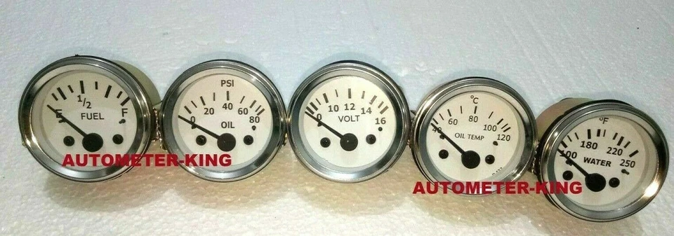 2 1/16" / 52mm Electrical Oil Pressure Fuel Volt Oil Temp Water Temp Gauge Kit - Image 1 of 4