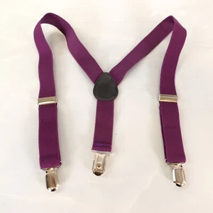 Boy Purple Eggplant Y Back Suspenders Solid 3 Clip Silver Buckle Adjustable - Picture 1 of 6