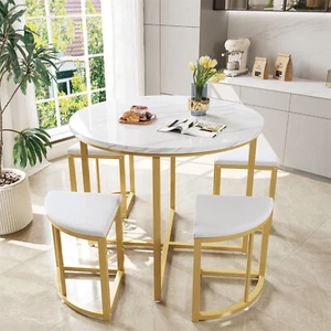Moderne Esstisch mit 4 Stühlen Set Essgruppe Sitzgruppe rund Tisch und Stuhl - Bild 1 von 12