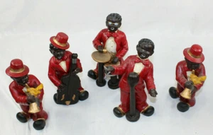5 Jazz Band Singer Drum Horns Cello Statue New Orleans Theme Decor Red Coats - Picture 1 of 12