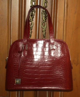NUEVO Bolso de Mano Ralph Lauren Rojo Repujado Imitación Cocodrilo Cuero Caimán Foto 1 de 2