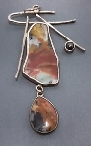 .999 Sterling Silver Black, Red and Gold Jasper Pendant Signed "S" - Picture 1 of 6