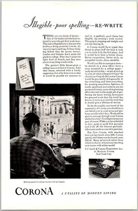 PRINT AD 1929 LC Smith and Corona Typewriters Illegible Poor Spelling Re-write - Picture 1 of 3