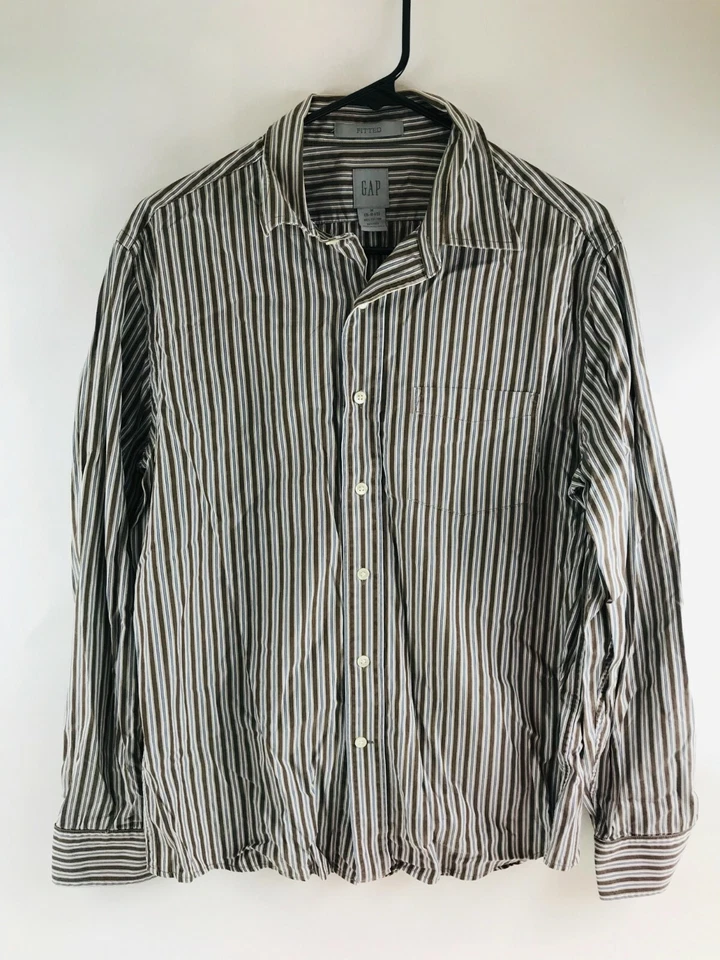 Gap платье рубашка мужская размер средний 15-15 1/2 коричневый в полоску на пуговицах длинным рукавом - Изображение 1 из 4