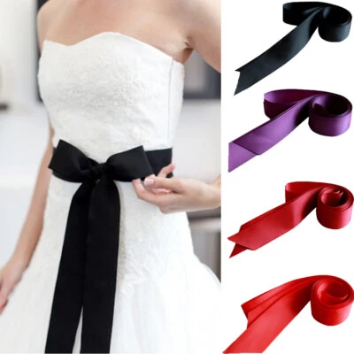 Satin Ribbon Wedding Belt 4cm Wide Double-side Silk Ribbon Waistband Bridal Sash - Image 1 of 4