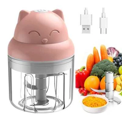 Tritatutto Frullatore Elettrico 23W Mixer Design Gatto 250ml Senza Fili Verdura - Immagine 1 di 4