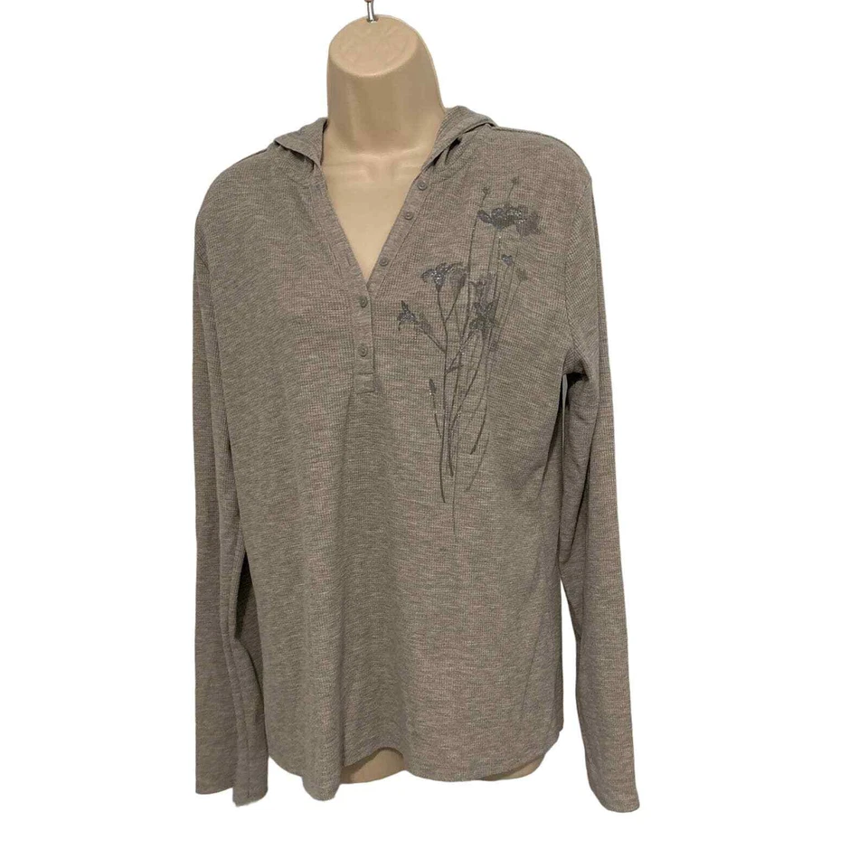 Faded Glory Grey Waffle Knit Hooded Long Sleeve Hendley XL Pre-owned - Image 1 of 4
