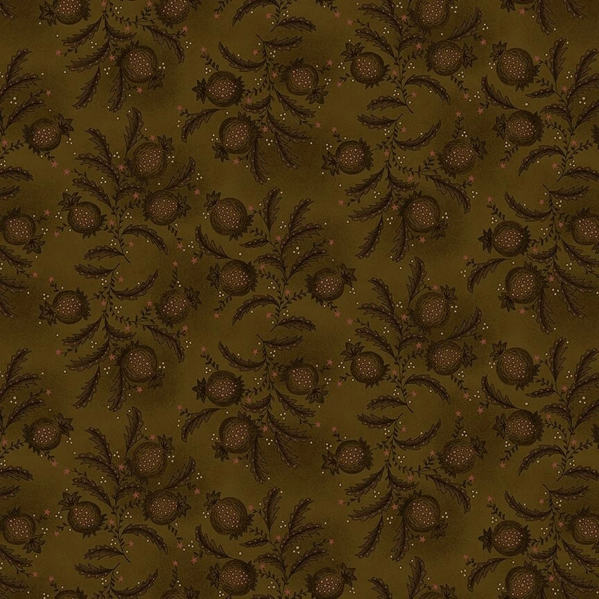 Cesta de sucata favoritas marrom pomogranato por Kim Diehl para Henry Glass 1/2 jarda - Imagem 1 de 1