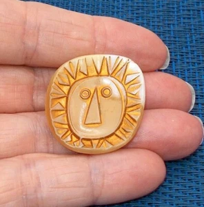 Vintage Czech Glass Button Lion Head Face Milk Glass Gold Tint 1 1/4 - Picture 1 of 11