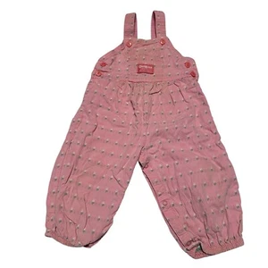 Vintage Oshkosh B'Gosh Girl's Pink Floral Overalls - Made in USA - 18mos - Picture 1 of 6