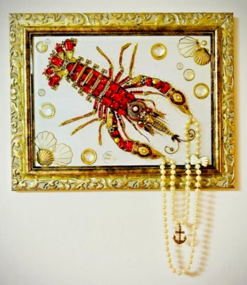 LOBSTER, FRAMED JEWELRY ONE OF A KIND ART, UNIQUE GIFT DECOR - Image 1 of 4