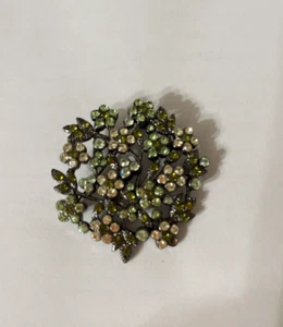 Vintage Green Rhinestone Leaf Flower Brooch Pin 2" - Picture 1 of 7