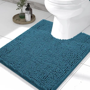 Luxury Chenille Toilet Rug U-Shaped Soft NonSlip Absorbent Bath Mat Peacock Blue - Picture 1 of 12